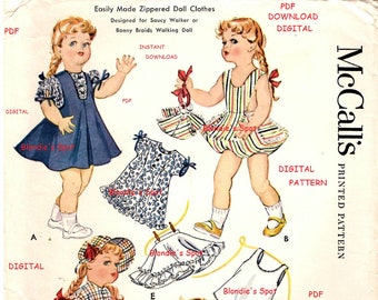 Vintage Doll Clothing pattern 1825 for 22&quot; Saucy Walker Bonny Braids Ruth Toni Walker Harriet H Ayers Mary Hartline - Printable PDF Download