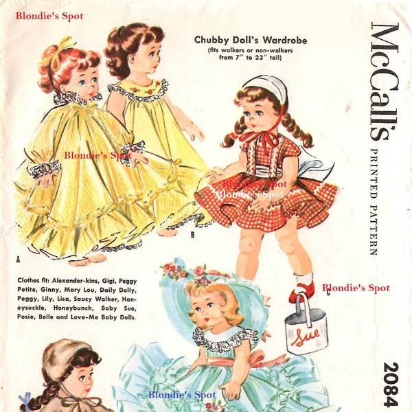 DIGITAL Vintage Doll Clothes PATTERN 2084 for 16" - 17" Chubby Walker & non Walker dolls like Ginny, Gigi, Peggy, Saucy Walker, Baby Sue PDF