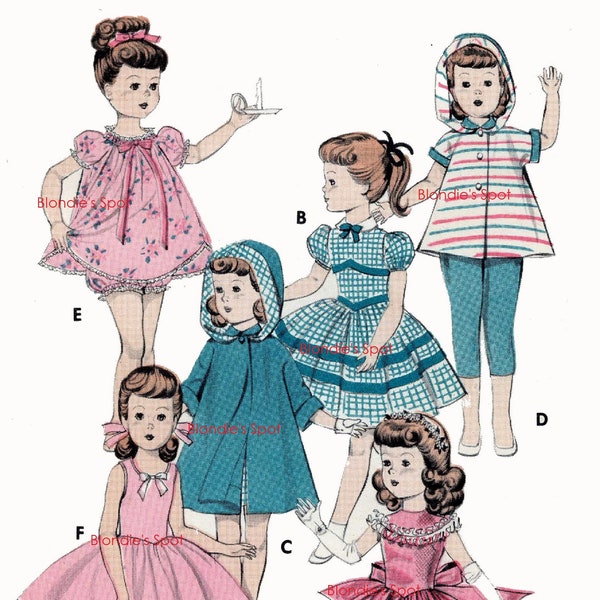 Digital Doll Clothes PATTERN 7975 for 16 1/2 inch Toni & Saucy Walker, Shirley Temple, Judy Garland, Deanna Durbin Dolls PDF format download