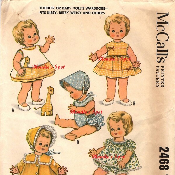 Kissy the kissing doll Clothing Pattern in DIGITAL PDF format 2468 for 22" - 23" Baby or toddler dolls Betsy Wetsy Tickle Toes Flossie Flirt