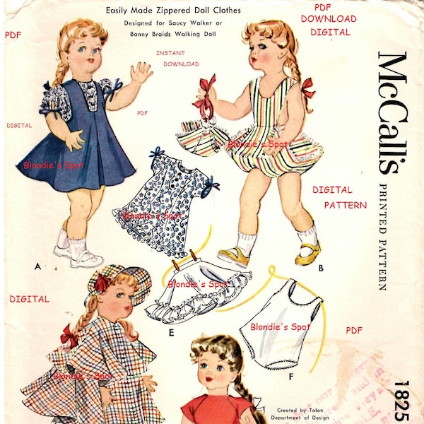 Vintage Doll Clothing pattern 1825 for 22" Saucy Walker in a DIGITAL - PDF file Bonnie Braids Ruth Toni Walker Harriet Ayers Mary Hartline