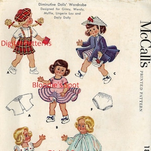 Ginny Doll Clothing Pattern in Digital PDF format 1898 for 7&quot; 8&quot; - Ginny Wendy Muffie Daily Dolly Linger Lou Paula Sue Love me Baby dolls