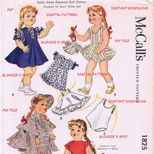 Vintage Doll Clothing pattern 1825 - 16&quot; Toni Walker Bonnie Braids Ruth Princess Mary Harriet Ayers Mary Hartline - Printable PDF Download