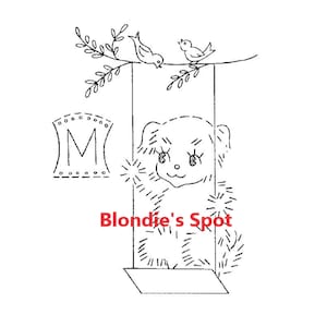 Vintage Embroidery in Digital format 018 Puppies for Days of the Week Tea Towels Monday thru Sunday and a Potholder from Vintage Workbasket