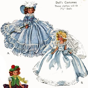 Doll Clothes PATTERN 1653 - 7&quot; for Ginny, Muffie, Wendy - Costumes Little Bo Peep Bride Roller Ice Skater Floradora  in Digital PDF format