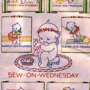 Digital Hand Embroidery 342 Kewpie's for Days of the Week Towels 1940's in PDF Format Instant Download