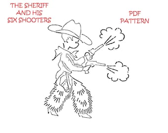Retro Hand Embroidery Pattern 104 50s Little Cowboys & the Sheriff Trick Roping Campfire on the Range Riding Horses  Printable PDF Download