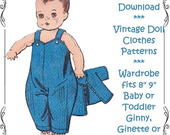 Tiny Baby doll clothes patterns, Wardrobe fits 8" 9" Baby Ginetter, Miss Ginger & Ginny - Digital PDF Download - Great Doll Collector Gift
