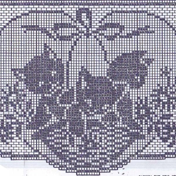 Ditigal Crochet PATTERN 2125 Chair set Filet Crochet Basket of Kittens Instant PDF download 1950s