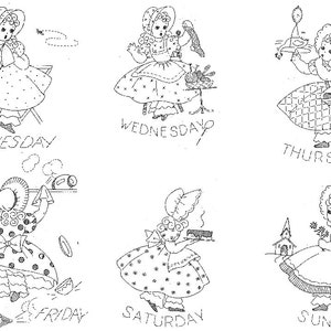 897 Sunbonnet Girls for Days of the Week Towels PDF Instant Downloads of Vintage Embroidery 60s