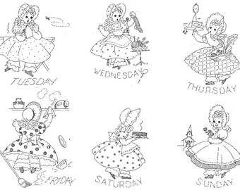 897 Sunbonnet Girls for Days of the Week Towels PDF Instant Downloads of Vintage Embroidery 60s