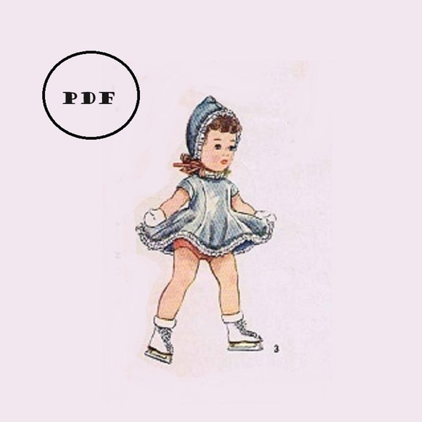 Vintage Doll Clothing PATTERN in a PDF file 3728 - 14" Toni Bonnie Braids Little Girl doll Coat  bonnet Dress Pinafore ruffles Ice Skating