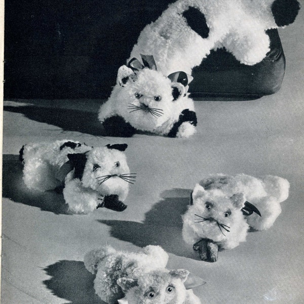 Pompon Cat & Kitten the Cat is 19 inches and the Kitten is 11" Digital Pattern PDF instant download taken from 1945 Book