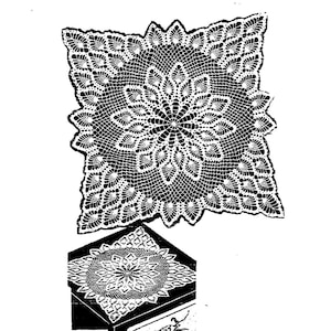 May include: Black and white crochet pattern for a TV cover, design number 7277. The pattern shows a crocheted doily with a floral design.