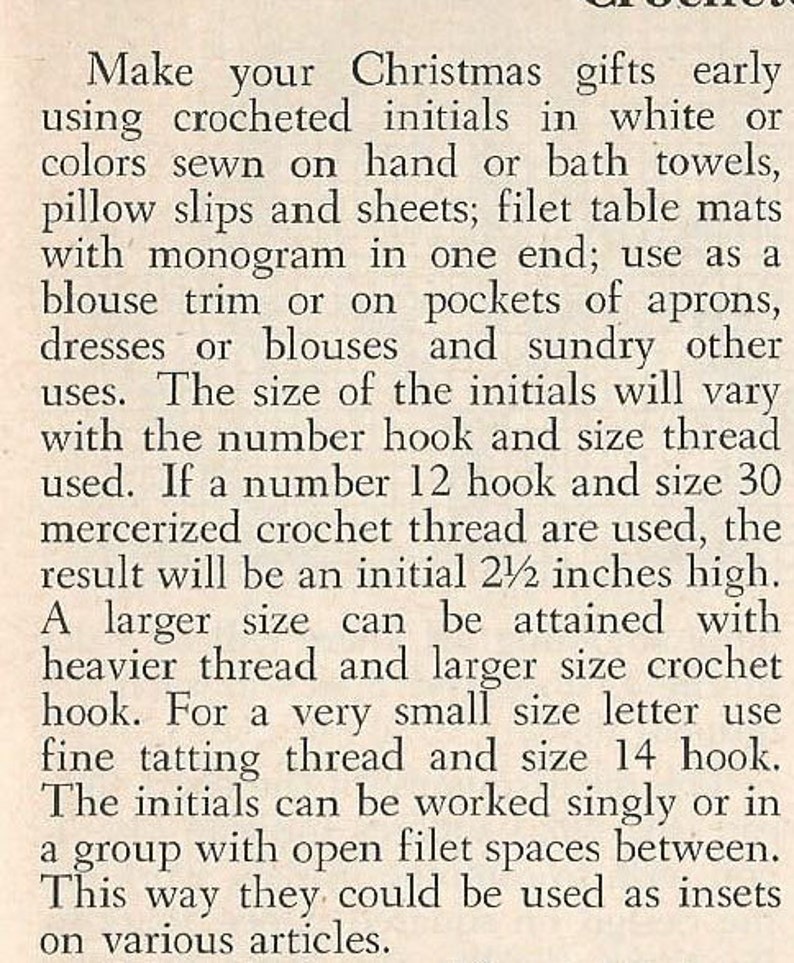 Crochet Initials in Filet Crochet PATTERN 5009 taken from a 1950s Workbasket Initials for Monogramed Linens changed to PDF instant download image 3