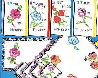 Digital Vintage Hand Embroidery Pattern 215 Flowers for Days of the Week Tea Towels Instant Download PDF files 1950s