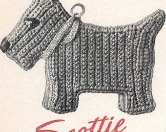 vintage Crochet PATTERN Scottie Dog Pot Holder un téléchargement instantané PDF tiré de 59 Lily Book