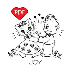 Kittens in Love Hot iron on embroidery transfers 180 Six kittens Vow Boy Now Joy This Kiss PDF file emailed 2U Instant download