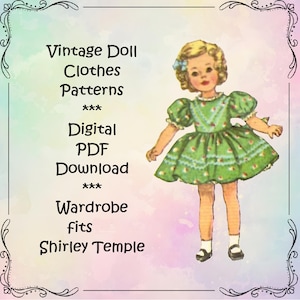 Shirley Temple doll clothes patterns fit 12" little girl dolls - Digital PDF Download - Doll Collector Gift - 5 outfits and underware
