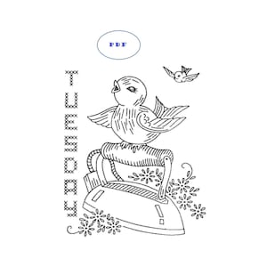 Vintage Hand Embroidery pattern 7437 Birds for Days of the Week Dish Towels  1960&#39;s Monday thru Sunday PDF Download - Mirror image Available