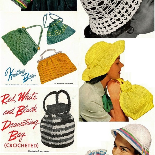 Crochet Handbag Purse Hat Belt PATTERNS no. 97 Drawstring bag Knitting bag Motif bag Motif belt Evening bag Lacy Cloche PDF file emailed 2U