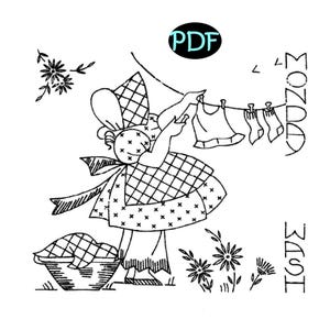 Little Susan Sunbonnet Girl for Days of the Week of towels 4 potholders 105 235 691 Hand Embroidery Transfer a Digital PDF instant download