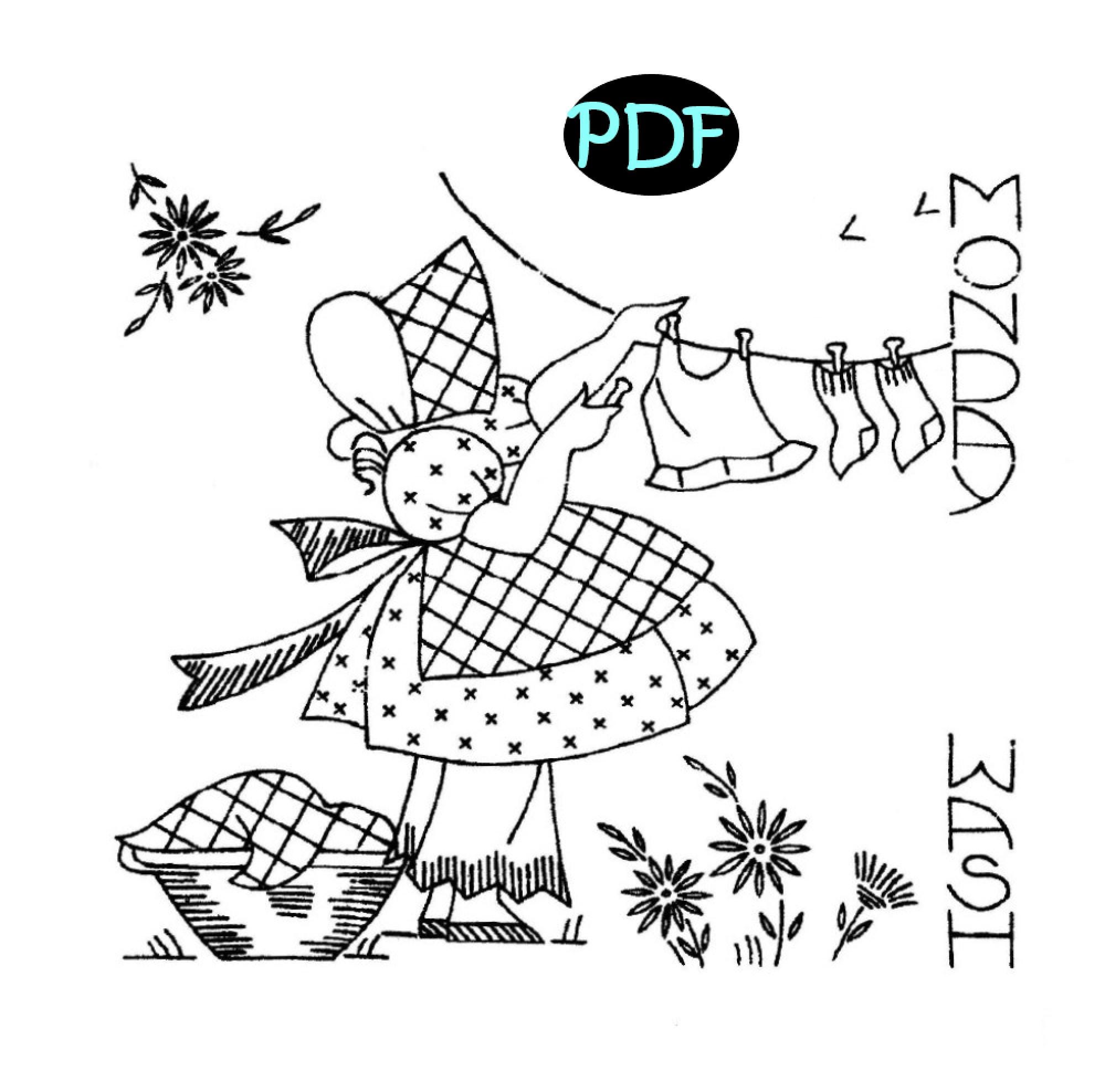 Little Susan Sunbonnet Girl for Days of the Week of towels 4 potholders 105 235 691 Hand Embroidery Transfer a Digital PDF instant download