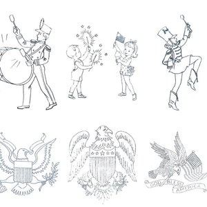 USA 4th of July American Patriotic designs Eagles Bass Drummer Majorette fireworks fire cracker Children Digital Hand Embroidery