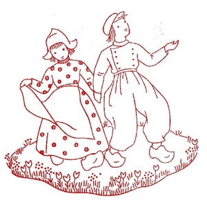 Digital Hand Embroidery 1248 Dutch Boys & Girls Windmill Farm house Holland  Kitchen Dish Towels in PDF format Instant Download