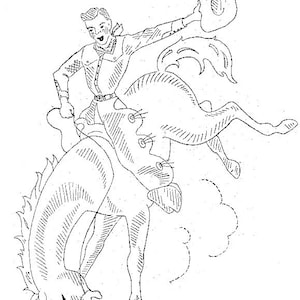 Vintage Hand Embroidery PATTERN 95 Cowboy Western Bronco Rider Horse Brands Kitchen Dish Towels PDF instant download