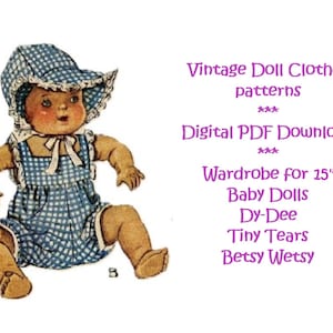 Vintage Dy-Dee Doll Clothes patterns for 15" Baby dolls - Betsy Wetsy & Tiny Tears - Digital PDF Download - Handmade gift for Doll Collector