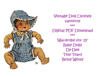 Vintage Dy-Dee Doll Clothes patterns for 15" Baby dolls - Betsy Wetsy & Tiny Tears - Digital PDF Download - Handmade gift for Doll Collector