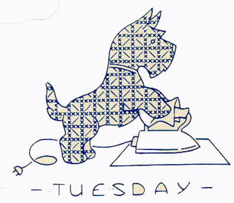 Vintage Hand Embroidery PATTERN 231 Cross Stitch Scottie Dogs for Days of the Week towels 1940's Digital PDF Instant Download image 2