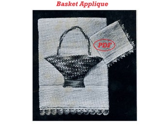 Vintage / Retro Crochet pattern 7409 Basket applique for towels - Printable PDF download - taken from 50s Star Book 74 - FREE How to Crochet