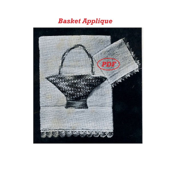 Vintage / Retro Crochet pattern 7409 Basket applique for towels - Printable PDF download - taken from 50s Star Book 74 - FREE How to Crochet