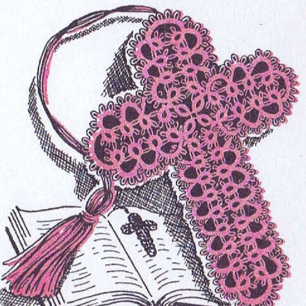 Bible Bookmark Tatting PATTERN for Tatted Cross Book Mark taken from 1950s Workbasket 5710