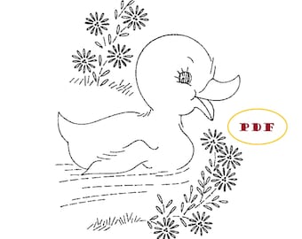 Retro Hand Embroidery pattern 7436 Animals - Baby Quilt - DIGITAL - PDF file - Farm & Wild Animals Lamb Rabbit Duck Chick Dog Cat Deer