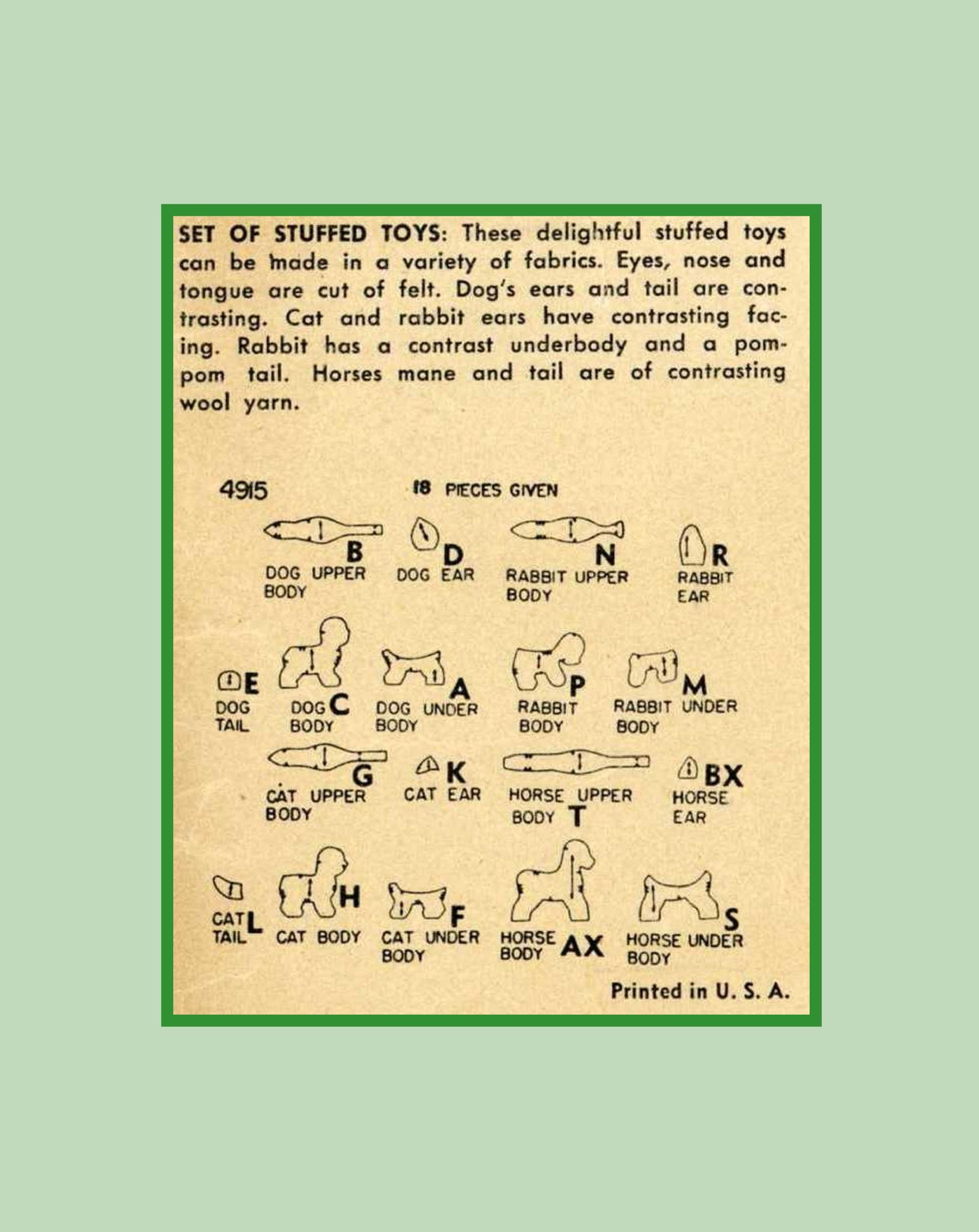 Retro Stuffed Animal Pattern, Cat Kitten Dog Puppy Horse Bunny Rabbit ...