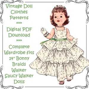 Bonny Braids Walker Vintage Doll Clothes pattern & Saucy Walker dolls - Instant Download - 6 piece wardrobe for 14&quot; tall Walker dolls DIY