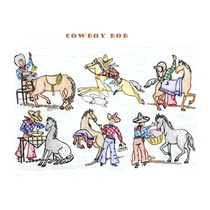 Cowboys Horses Bucking Broncs for a Rodeo 2017 Western Cowboy Bob & Horse for Dish Towels- Printable PDF Download