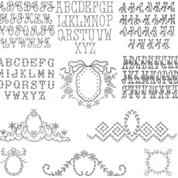 ABCs - Letters - Monograms - Frames for Pillows and Pillowcases - Digital files for Hand Embroidery in PDF format - Use for Hand Towels