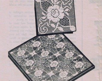 Rose Filet motief haakpatroon 7120 voor sjaals doeken bedspreien kussens 8x8 of 12x12 inch PDF direct downloaden