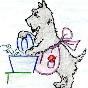 Vintage Hand Embroidery PATTERN PDF File  Design 728 Scottie Dogs for Kitchen Dish Towels 1950s Instant Download