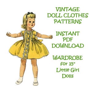 Digitale Puppenkleidung MUSTER 1779 für 15&quot;Sweet Sue Binnie von amerikanischen Charakter Pyjamas Robe Kleid Weste Mantel Hut Cape Petticoat Panty