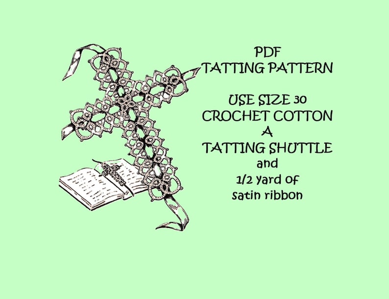 Tatted Ribbon Printable Tatting Instructions for Antique Cross Bookmark - PDF ...