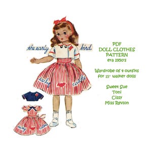Vintage Sweet Sue Walker Doll Clothes Patterns, 4 outfits 15&quot; walker dolls Cissy, Miss Revlon, Toni or Sweet Sue - Printable PDF Download