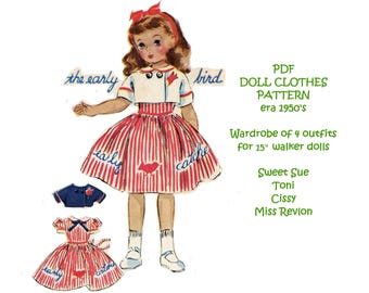 Patrones de ropa para muñecas Walker Sweet Sue vintage, 4 conjuntos para muñecas Walker de 15" Cissy, Miss Revlon, Toni o Sweet Sue - Descarga en formato PDF imprimible