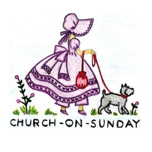 Digital Hand Embroidery PATTERN 120 Sunbonnet Girls for Days of the Week Kitchen Dish Towels - Mon wash, Tues ironing, Wed sewing, Thurs