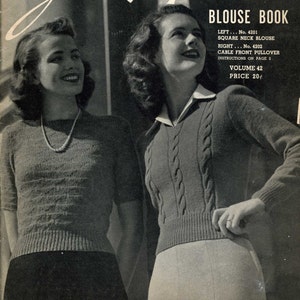 Vintage Knitting PATTERN Two Lovely Sweaters 1 square neck blouse 2 Cable front Pullover PDF Instant Downloads