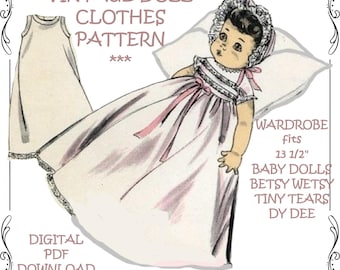 Vintage-Inspired Betsy Wetsy Doll Clothes Patterns for 13 1/2" Baby dolls - also fits Tiny Tears and Dy-Dee dolls - Printable PDF Download